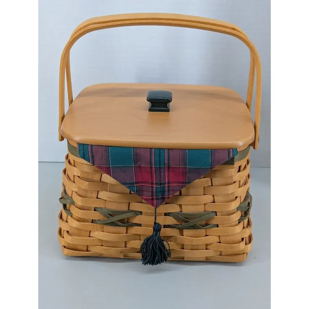 LONGABERGER 2000 DECK THE HALLS Basket Christmas Collection w/Inserts Green Knob